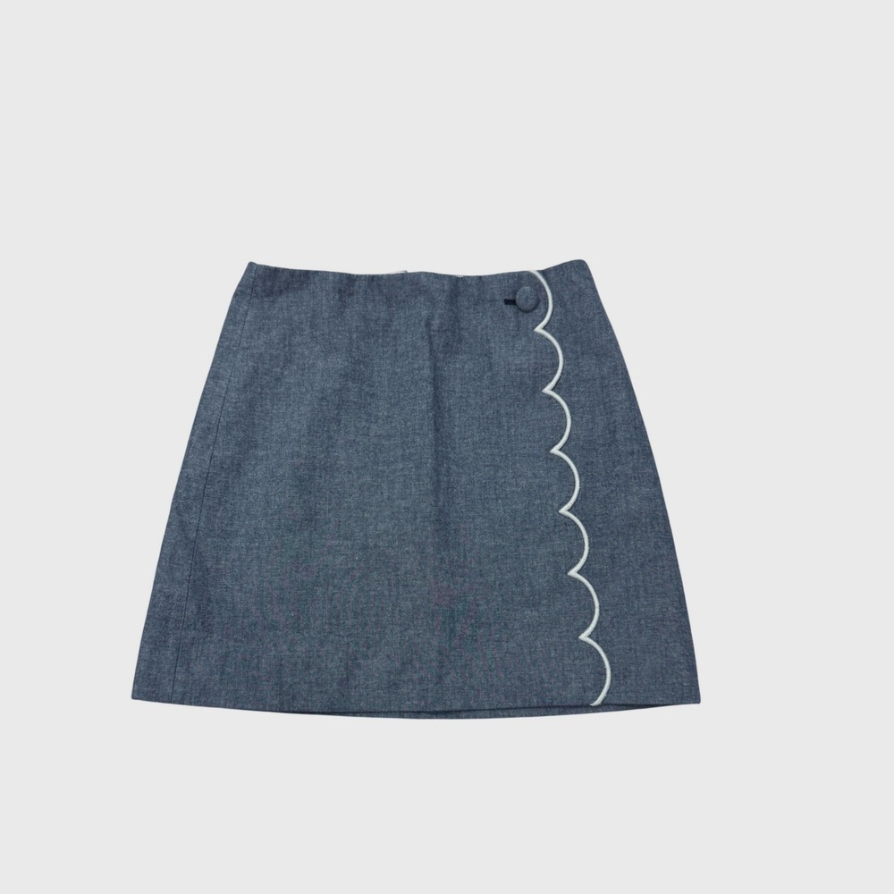 J.Crew Skirt Womens 0P Blue Chambray Scalloped Trim Mini Skirt